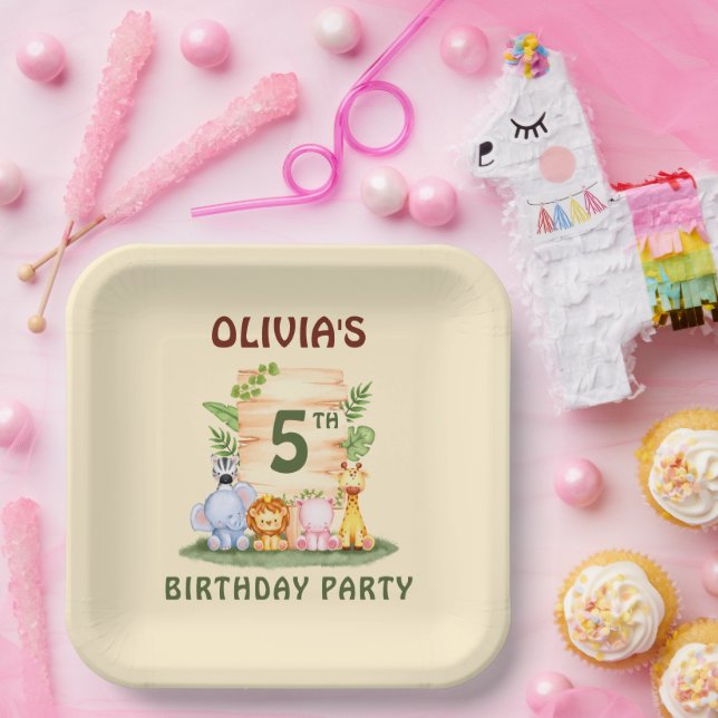 Savannah giraffe lion hippo zebra elephant  paper plate (Party)