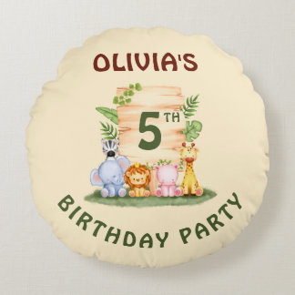 Savannah giraffe lion hippo zebra elephant  round cushion