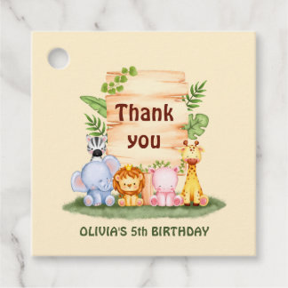 Savannah lion zebra hippo giraffe thank you  favour tags