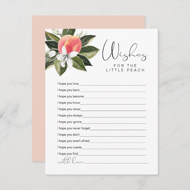 SAVANNAH Little Peach Wishes for Baby Shower Game Enclosure Card (Front/Back)