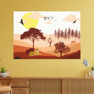 Savannah Nature Landscape Sunset Art Canvas Print