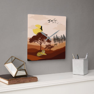 Savannah Nature Landscape Sunset Art Square Wall Clock