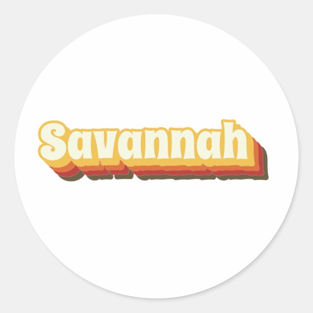 Savannah Retro Vintage Text Classic Round Sticker (Front)