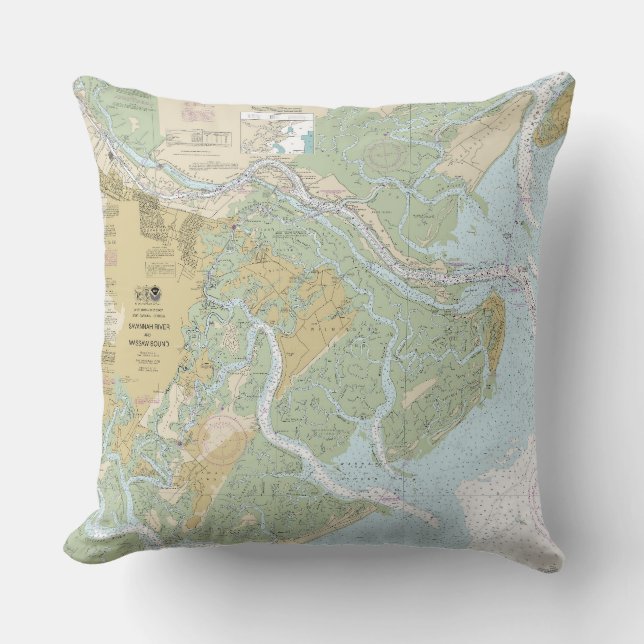 Savannah River and Wassaw Sound Nautical Chart Cushion (Front)