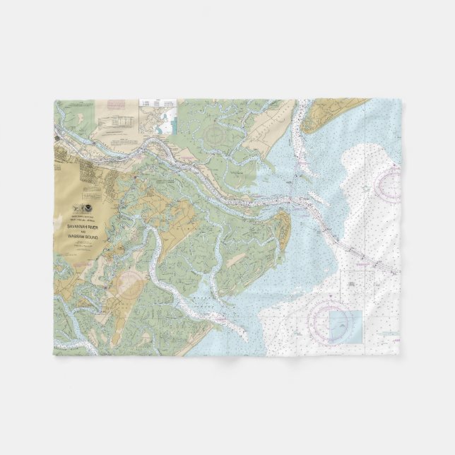 Savannah River and Wassaw Sound Nautical Chart Fleece Blanket (Front (Horizontal))