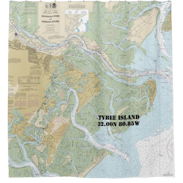 Savannah River and Wassaw Sound - Nautical Chart Shower Curtain (Front)