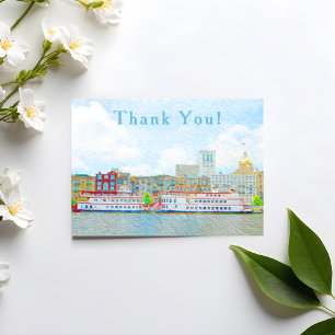 Savannah River Street Scenery Watercolor Thank You