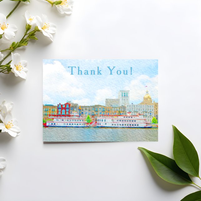 Savannah River Street Scenery Watercolor Thank You (Creator Uploaded)