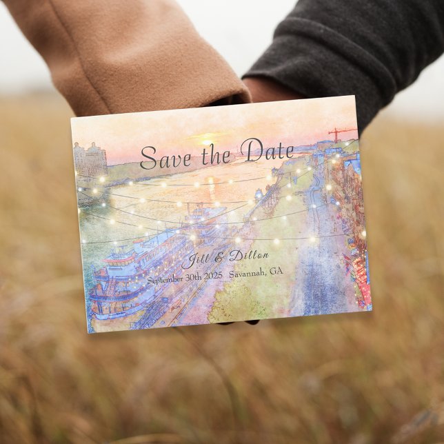 Savannah River Sunset Watercolor Wedding Announcement Postcard (Creator Uploaded)