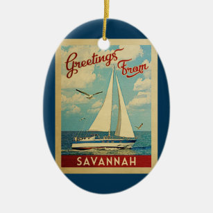 Savannah Sailboat Vintage Travel Georgia Ceramic Tree Decoration