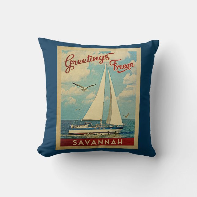 Savannah Sailboat Vintage Travel Georgia Cushion (Front)