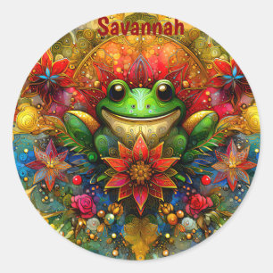 SAVANNAH ~ SHINY Christmas FROG ~ Classic Round Sticker