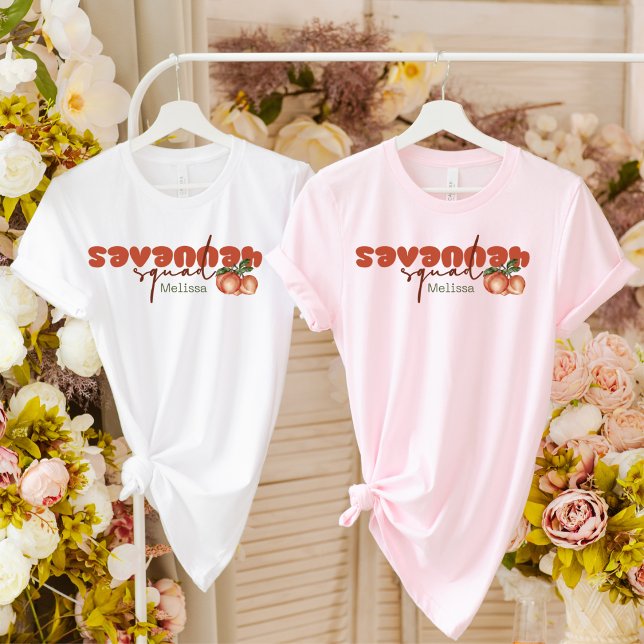 Savannah Squad Peach Bridesmaid Retro Bachelorette T-Shirt (Creator Uploaded)