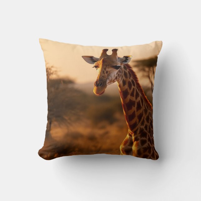 Savannah Sunset: Serene Giraffe Cushion (Front)