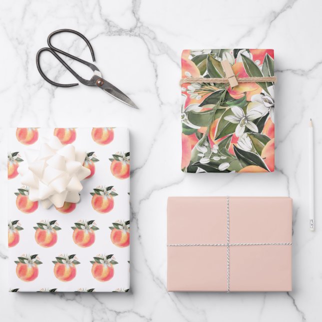 SAVANNAH Sweet Georgia Peach White Floral Wrapping Paper Sheet (Front)