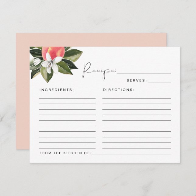 SAVANNAH Sweet Peach Bridal Shower Recipe Card (Front/Back)