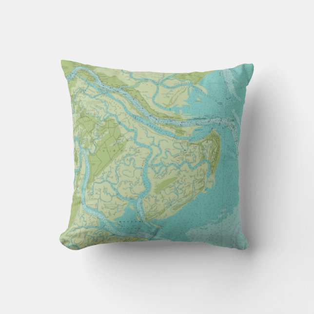 Savannah-Tybee Isl. Bright Nautical Chart Pillow (Front)