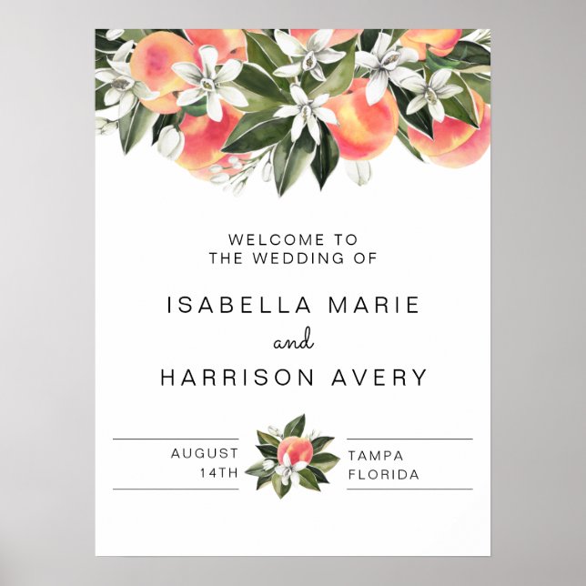 Savannah - Watercolor Peaches Botanical Welcome Poster (Front)
