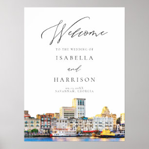 SAVANNAH Watercolor Skyline Wedding Welcome Sign