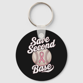 Save 2nd Base Baseball Player Breast Cancer Awaren Key Ring