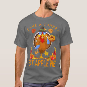 Save A Funny Turkey Pilgrim Eat Pizza Adult Vegan  T-Shirt