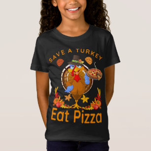 Save a Funny Turkey Pilgrim Eat Pizza Adult Vegan T-Shirt