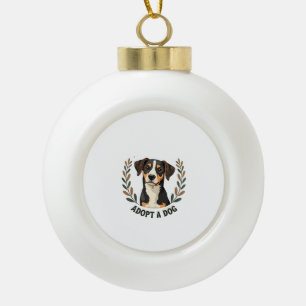 Save A Life Adopt a Dog Vintage Rescue Dog Illustr Ceramic Ball Christmas Ornament