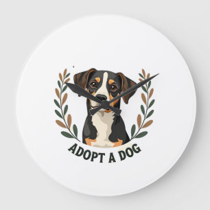 Save A Life Adopt a Dog Vintage Rescue Dog Illustr Large Clock