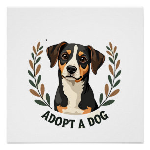 Save A Life Adopt a Dog Vintage Rescue Dog Illustr Poster