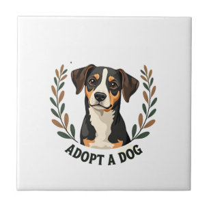 Save A Life Adopt a Dog Vintage Rescue Dog Illustr Tile