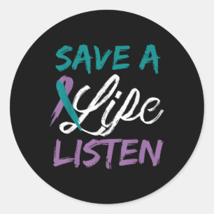 Save A Life Listen Ribbon Suicide Awareness Counse Classic Round Sticker