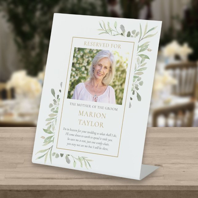 Save A Seat Mother Of Groom Photo Greenery Wedding Pedestal Sign (Creator Uploaded)