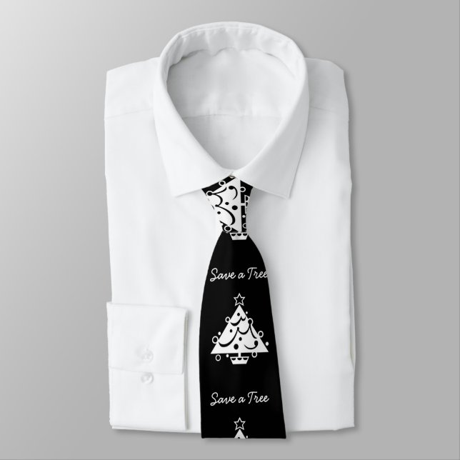 Save a Tree Christmas Tree Star Black and White Tie (Tied)