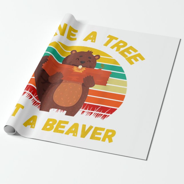 Save a Tree Eat a Beaver Funny Beaver Pun Adult Hu Wrapping Paper (Unrolled)