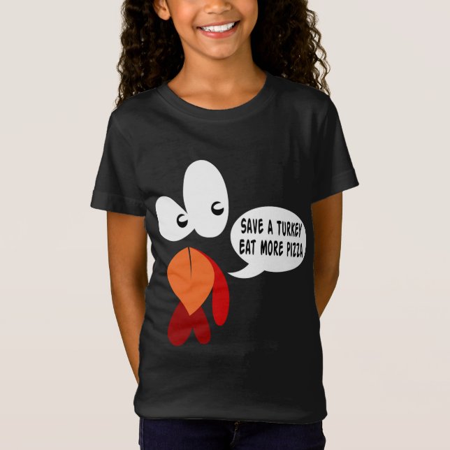 Save A Turkey Eat More Pizza Funny Turkey Face Tha T-Shirt (Front)