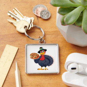 Save A Turkey Eat Pizza Funny Happy Thanksgiving Key Ring