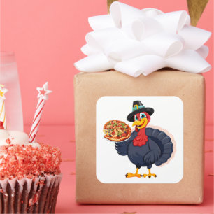 Save A Turkey Eat Pizza Funny Happy Thanksgiving Square Sticker