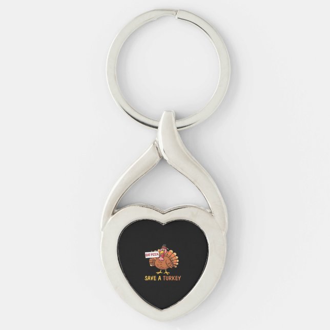 Save A Turkey Eat Pizza Funny Thanksgiving Classic Key Ring (Front)