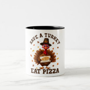 Save a Turkey Eat Pizza – Funny Thanksgiving Pizza Two-Tone Coffee Mug