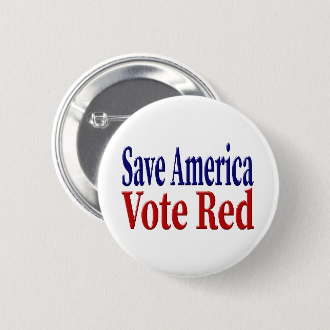 Save America Vote Red with red blue text 6 Cm Round Badge (Front & Back)
