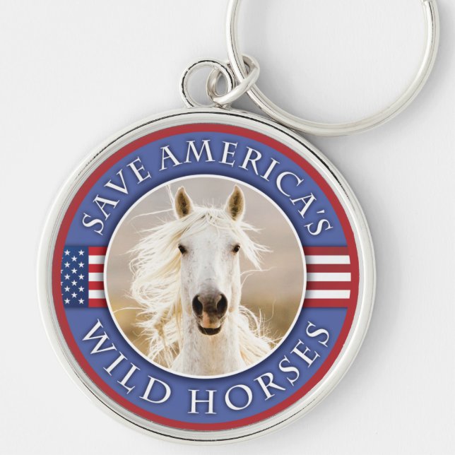 Save America's Wild Horses Round Keychain (Front)