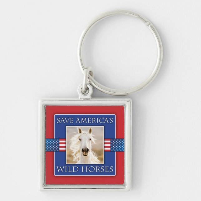 Save America's Wild Horses Square Keychain (Front)