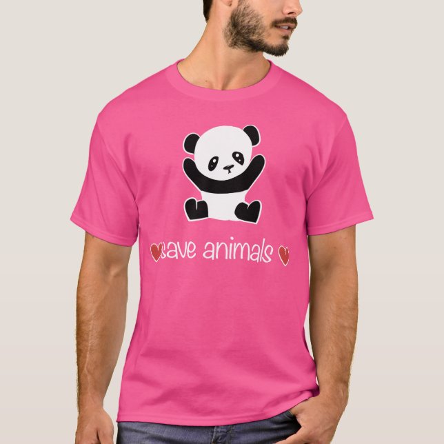 save animals bear panda animal ware hearts gift T-Shirt (Front)