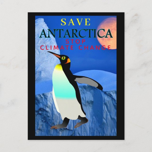 Save Antarctica Emperor Penguin Full Moon Glacier  Postcard (Front)