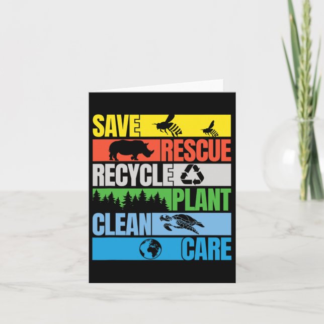 Save Bees Rescue Animals Clean Seas Earth Day  Card (Front)