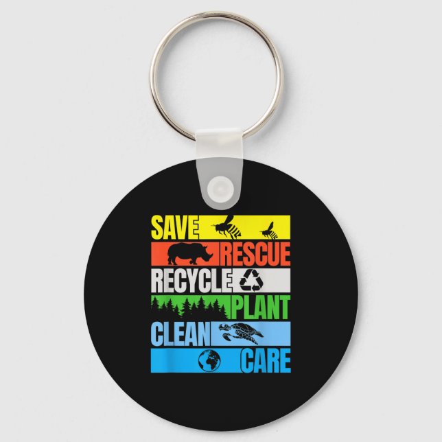 Save Bees Rescue Animals Clean Seas Earth Day  Key Ring (Front)