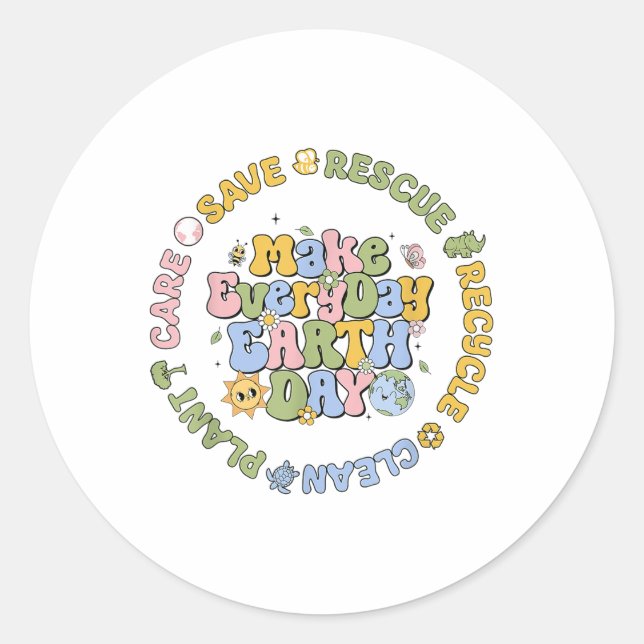 Save Bees Rescue Animals Recycle Care Every Day Ea Classic Round Sticker (Front)