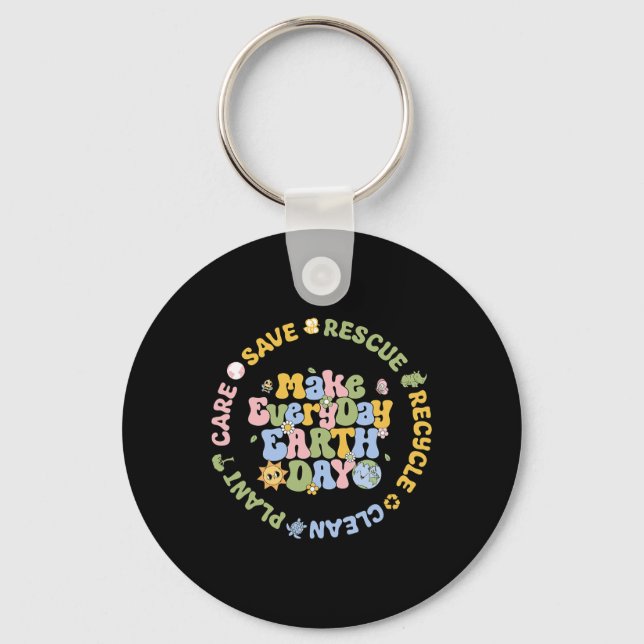 Save Bees Rescue Animals Recycle Care Every Day Ea Key Ring (Front)