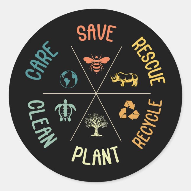 Save Bees Rescue Animals Recycle Plastic Earth Day Classic Round Sticker (Front)