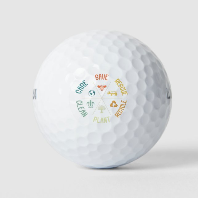 Save Bees Rescue Animals Recycle Plastic Earth Day Golf Balls (Front)